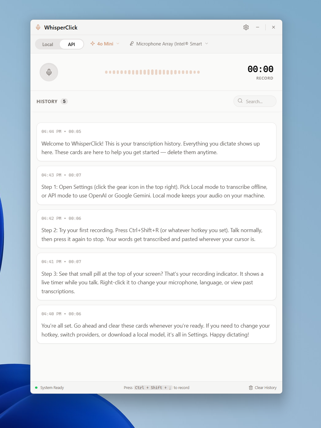 WhisperClick in light mode